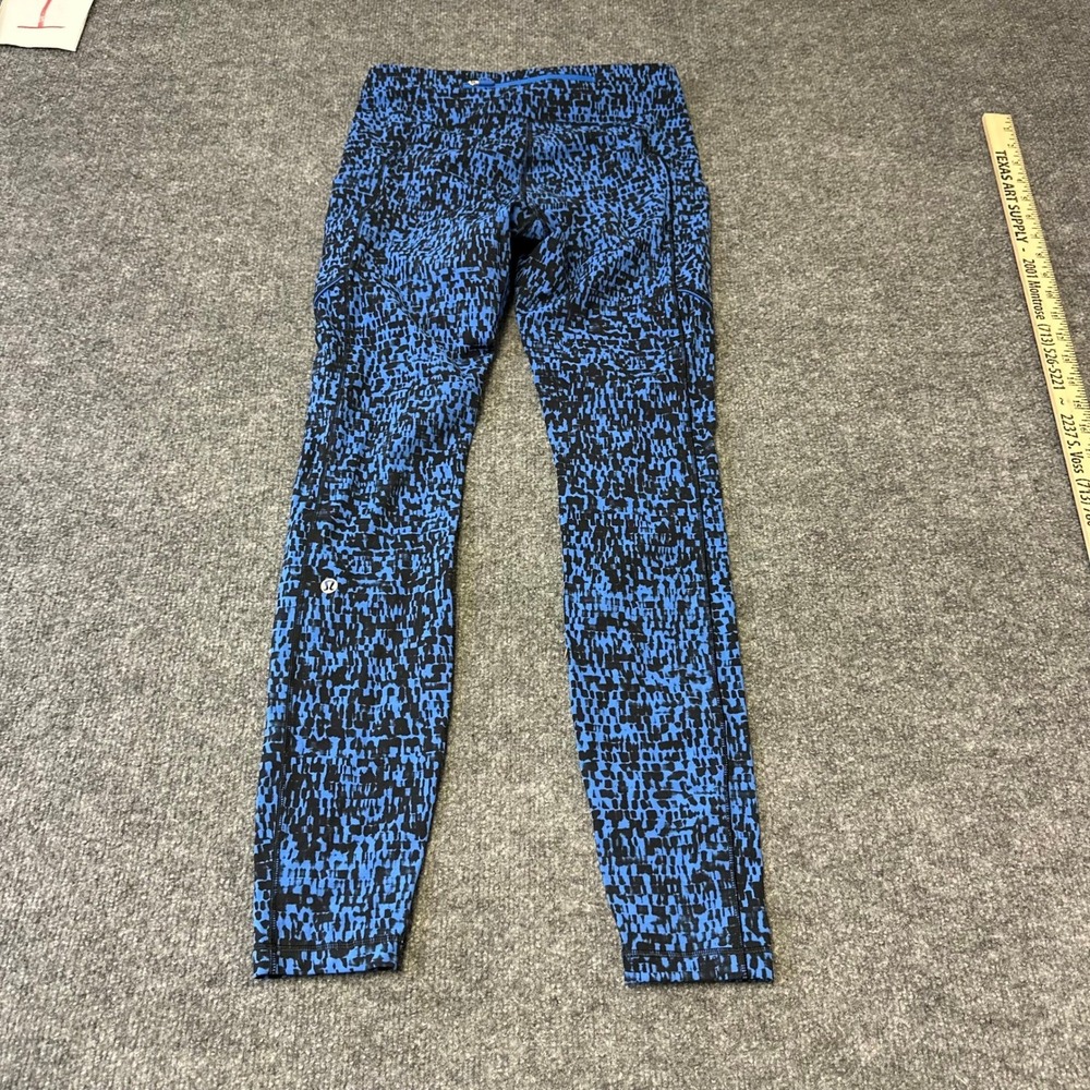 Lululemon Leggings Womens Size 6 Blue Black Speed Up Tight High Rise Pockets
